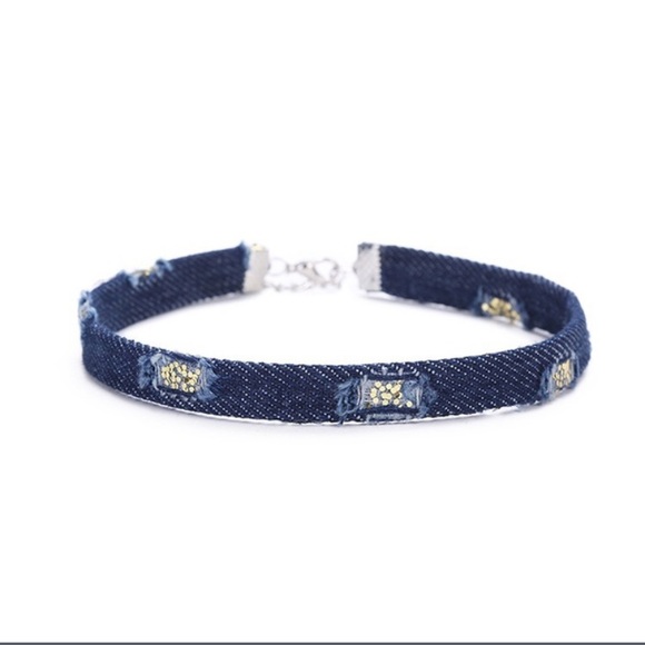 ⭐️ Awesome glitter Distressed dark denim choker ⭐️ - Picture 1 of 4